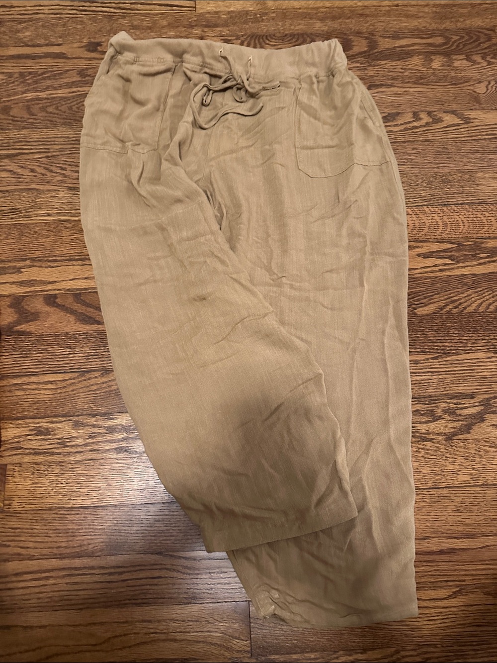 Ladiea Casual Drawstring Linen-Blend Pants - Tan